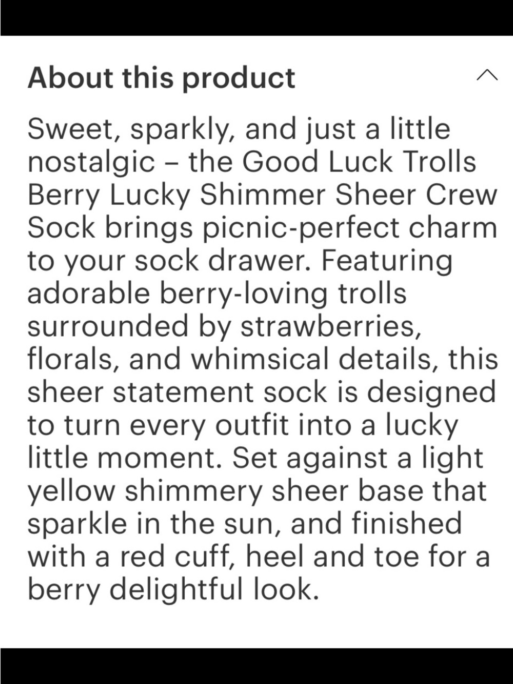 The Good Luck Trolls Berry Lucky Shimmer Sheer crew Sock. - Picture 9 of 10